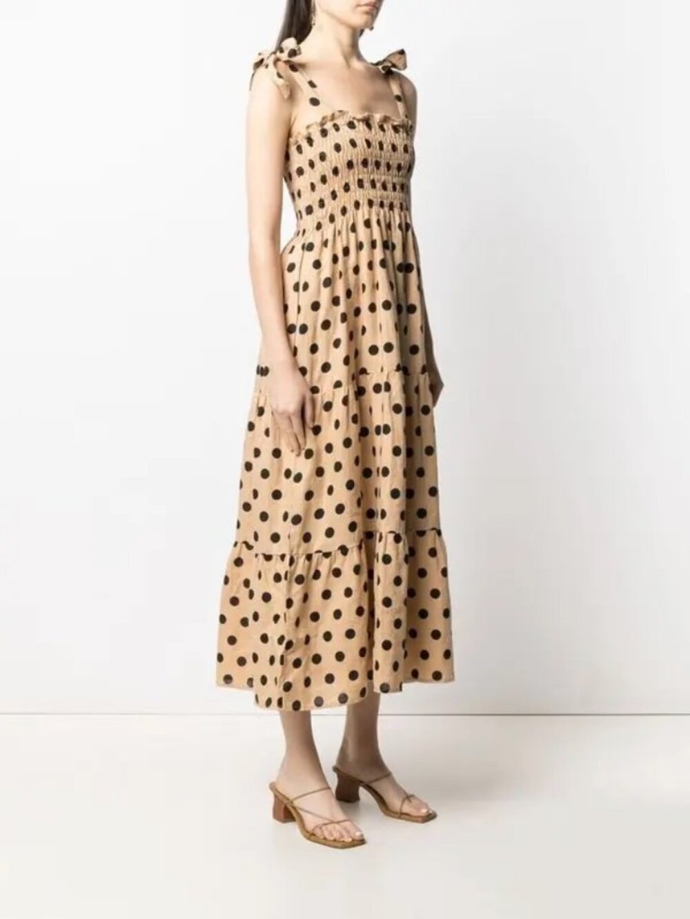 NWOT Faithfull the Brand Rianne Tan and Black Polka Dot Maxi Dress Size 6
